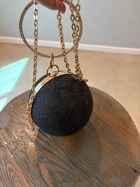 Gold-Accent Black Glitter Sphere Evening Bag